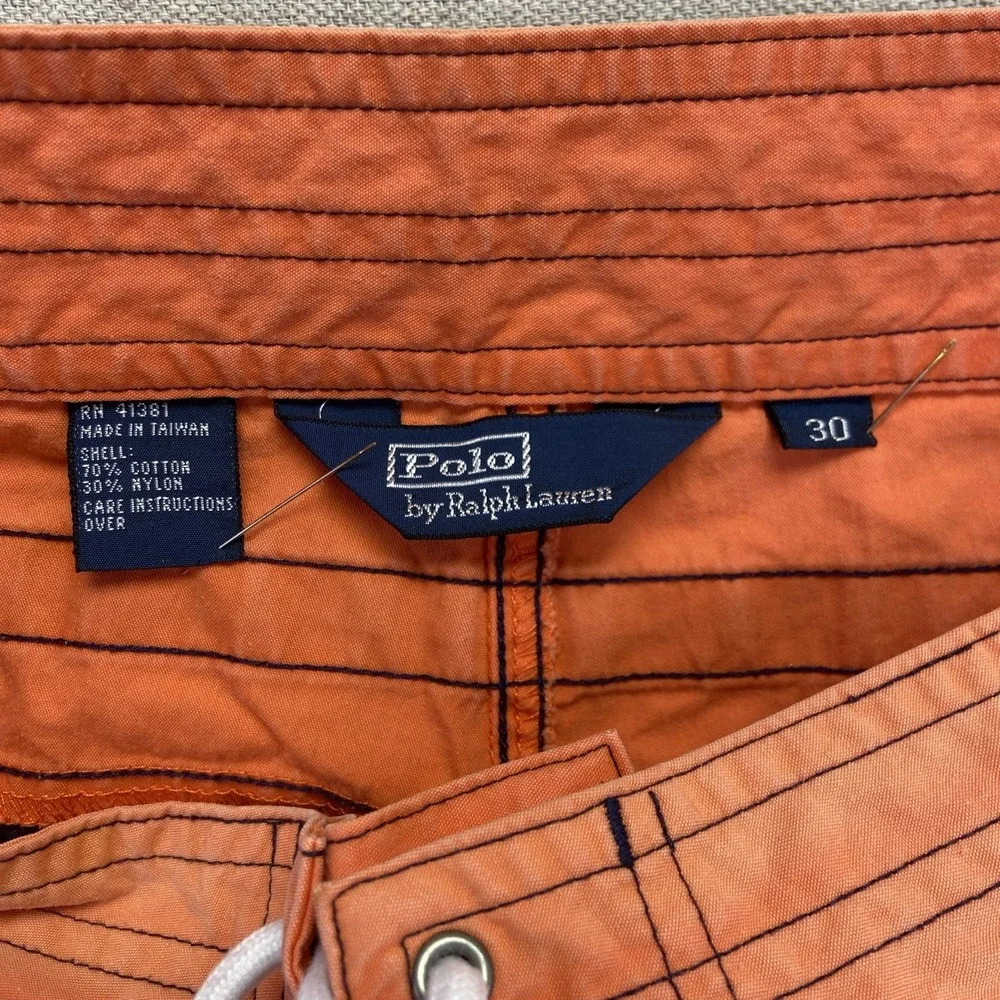 Vintage Polo Ralph Lauren Board Shorts Mens 30 YNC Orange Navy Swim